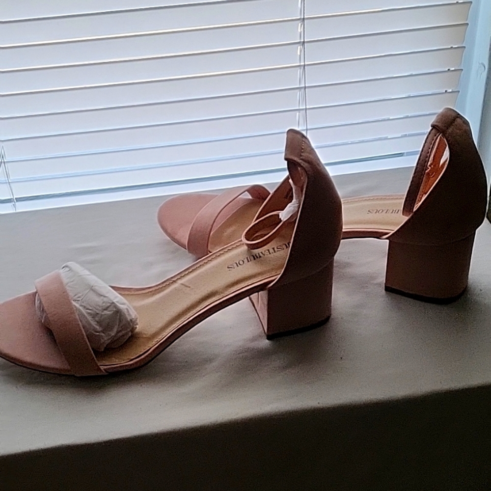 Sandal with ankel strap, color pink, upper textile, 91/2 B.